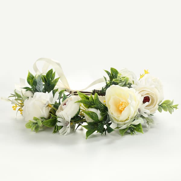 Hvit Peon Kunstig Blomsterkrans Hårtilbehør