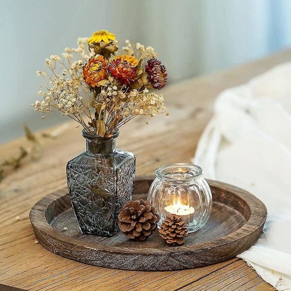 2st Rustik träbricka ljushållare - liten dekorativ tallrik Pelare ljusbricka trä för bondgård