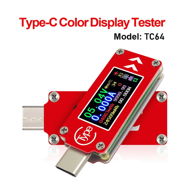 Tc64 Typ-c Färg LCD-skärm USB Voltmeter Amperemeter Spänning Strömmätare Multimeter Batteri Pd Ladda Power Bank USB Tester