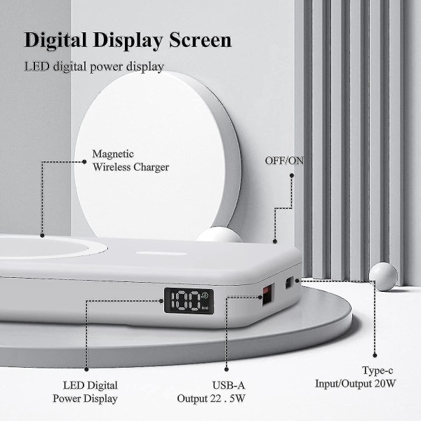 Magnetisk trådlös bärbar laddare med telefonstativ, 10000 mah magnetisk trådlös power för Iphone Magsafe