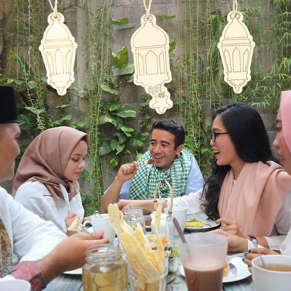 2 stycken Islam Ramadan trähängande skylt lykta hängande prydnad vägg DIY hemdekoration för Eid Ramadan