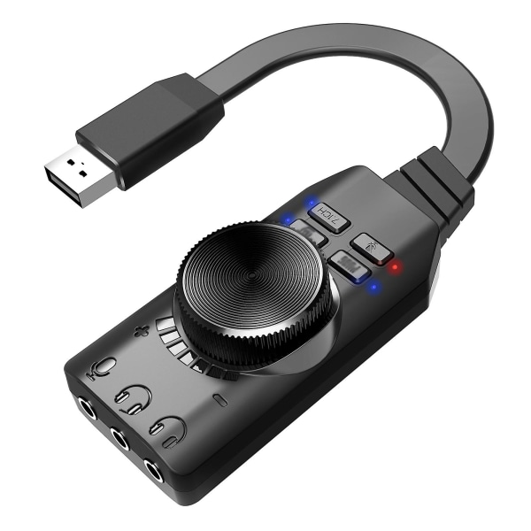 Gs3 USB 2.0 Externt ljudkort Virtuellt 7.1-kanals ljudkortadapter Plug and Play med hörlurar Mikrofonuttag Volymkontroll Mute Mic Games Sou