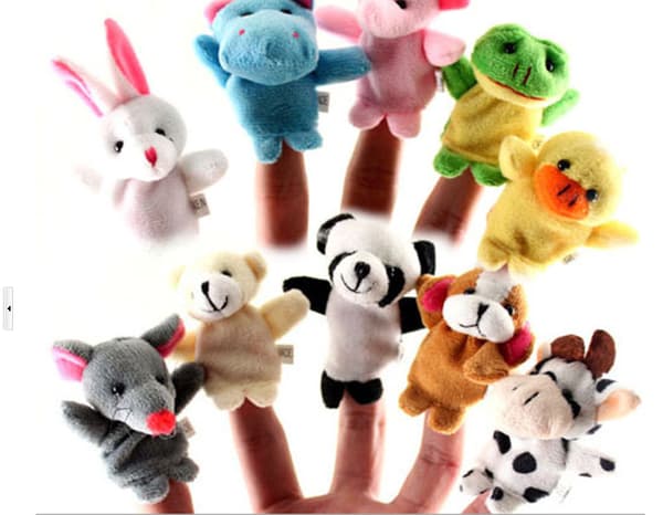 Fingerdockor Söta Mjuka Sammet Cartoon Zoo Djur Människa Handdockor