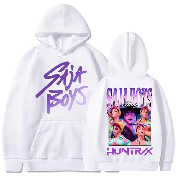 K-Pop Hættetrøje, Fleeceforet Langærmet Løs Casual Pullover til Efterår og Vinter - Hvid, Størrelse 7- XL XL