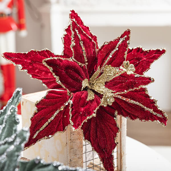 Fløjl Juleblomst Kunstig Blomst Premium 26CM - Bordeaux