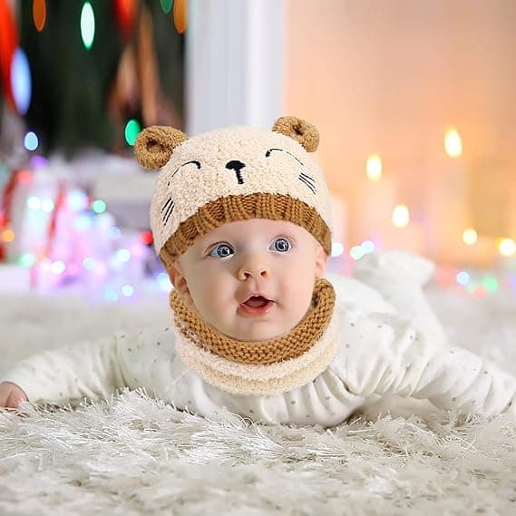 Barnmössa Vinter Baby Stickad Mössa och Halsduk Set Toddler