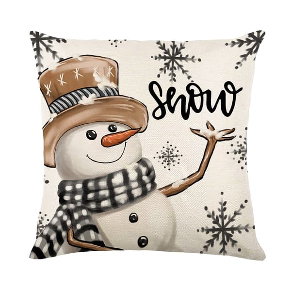 Set med 4 julkuddfodral, snögubbe-mönster, 45 x 45 cm, vit