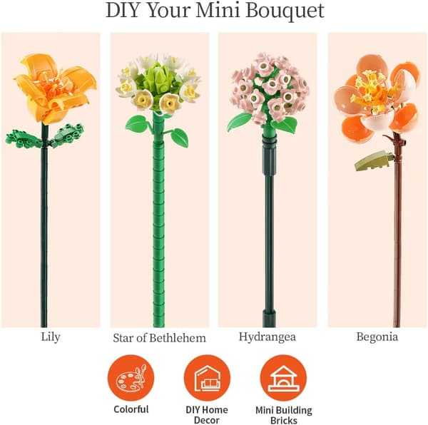 Blomsterbuket 2022, Mini Liljer Byggeklodssæt til Kvinder Ar