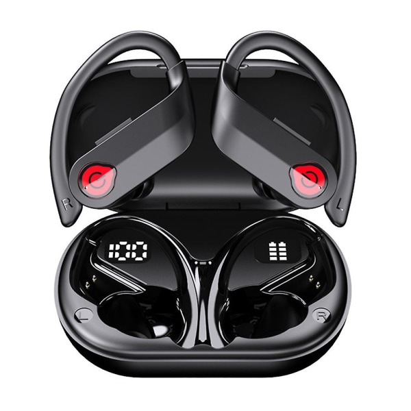 Trådlös öronsnäcka, Bluetooth 5.3-hörlurar med brusreducerande mikrofon, LED-skärm, för löpträning