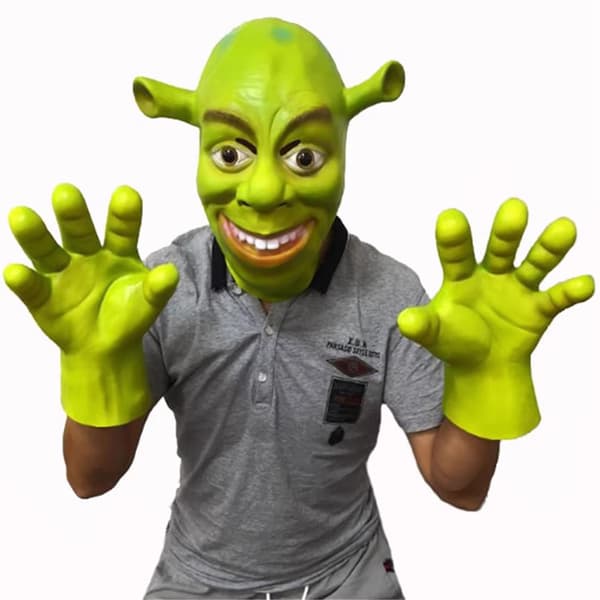 Shrek Mask, Läskig Halloween Latex Mask + Handskar