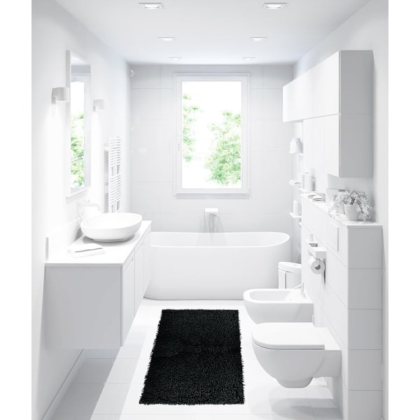 Badmatta Chenille svart, enfärgad duschmatta, mjuk matta (50 x 80 cm)