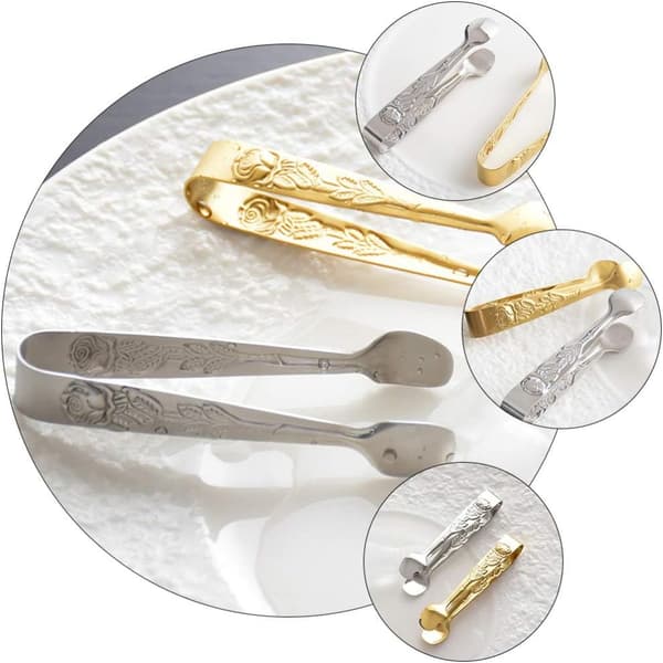 2 st Silver Rose Handtag Rostfritt Stål Socker Tångar Små Appeti