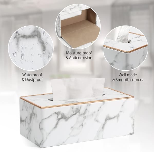 Rektangulär Tissue Box i Läder (Grå Marmor)