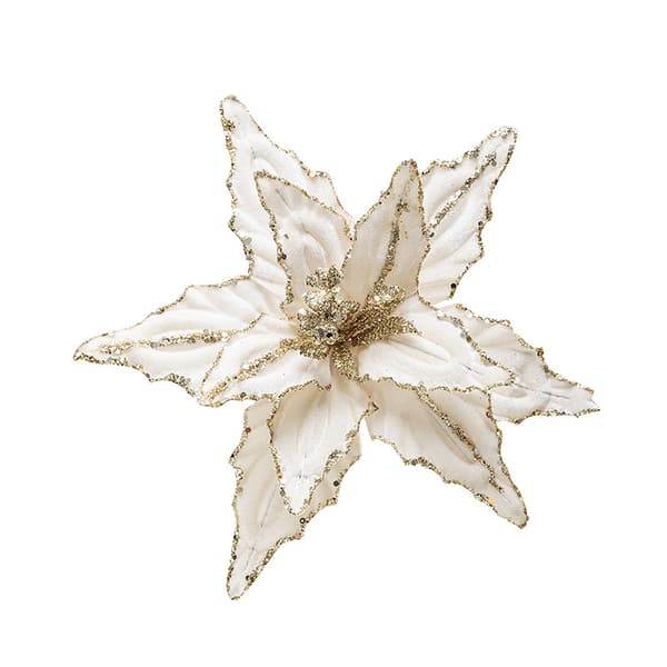 Sammet Julblomma Konstgjord Blomma Premium 26CM - Vit Guld