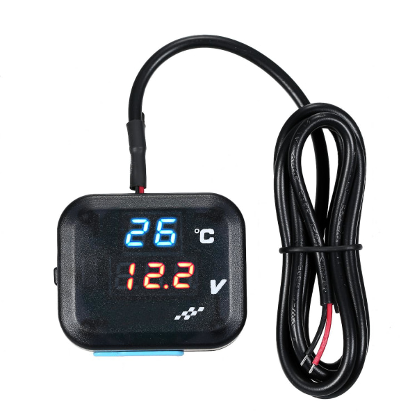 Digital spänning Temperaturmätare Testare Motorcykel Batteri Voltmätare Termometer Detektor Temperatur Spänningsmätare Mätare med blått/rött ljus LED D