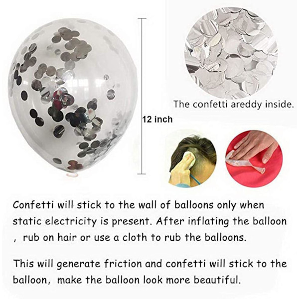 10 klara latexballonger med konfetti och paljetter