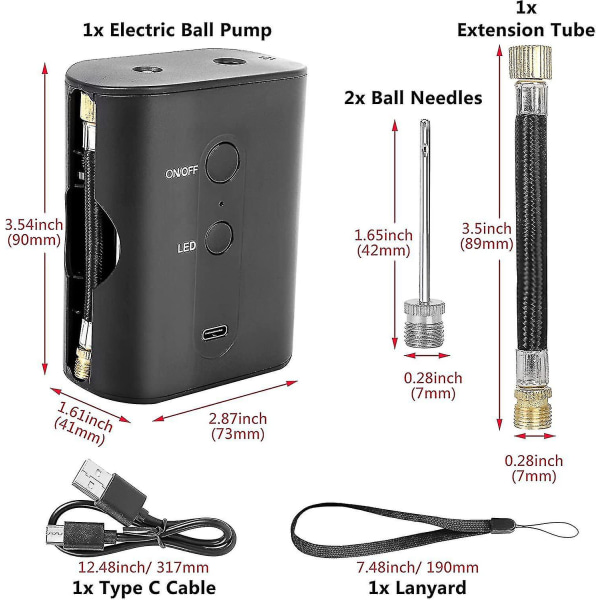 Elektrisk bollpump (20psi), bärbar basketpump med 2 nålar, uppladdningsbar luftpump bolluppblåsare för basketfotboll volleyboll fotbollsspo