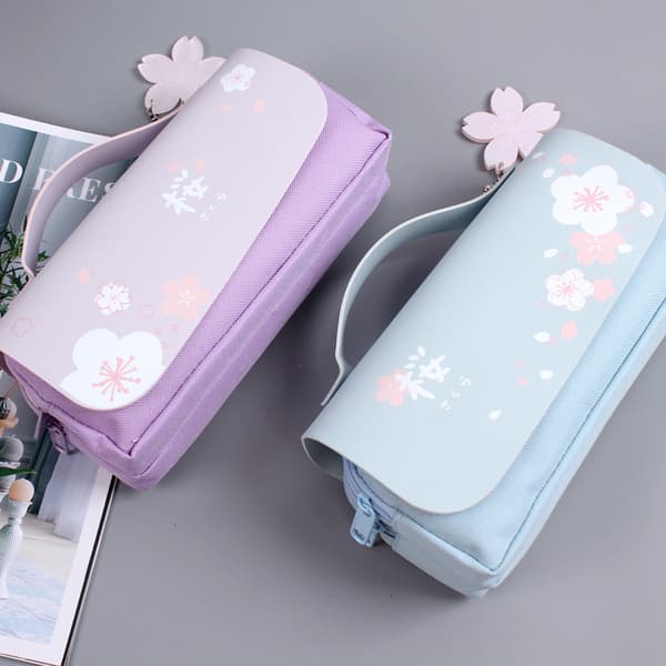 Kawaii Körsbärsblomspennfodral Rosa Söt Pennväska Stor Lock