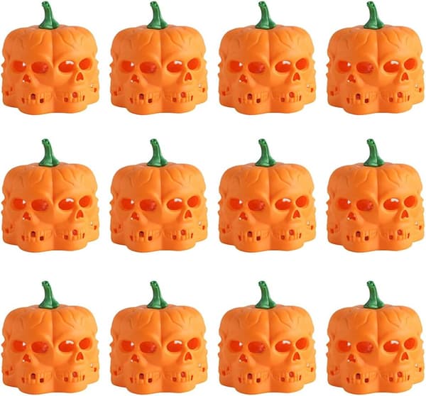 12 stk. LED Orange Græskar Lanterner, 3D Halloween Flammeløse Te Lys