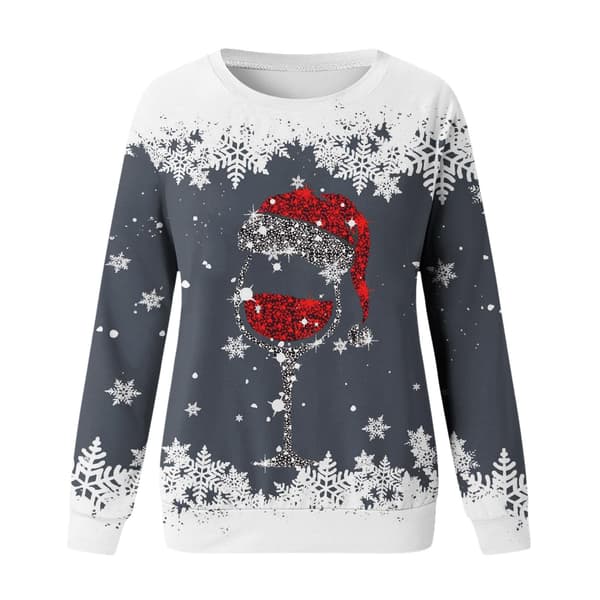 Juletrøje til kvinder, Crew Neck langærmet hættetrøje, Pullover - Grå - Størrelse XXL Gray XXL