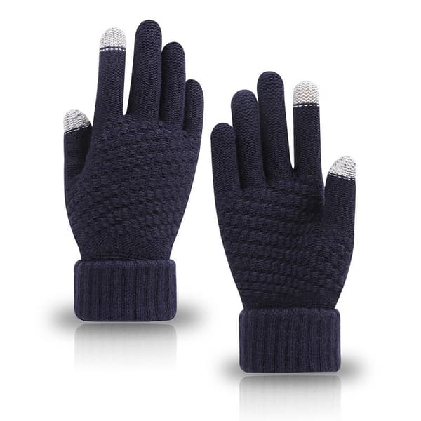 Stickade vinterhandskar för damer med fleecefoder för värme och halkskydd, pekskärmskompatibla - Marinblå Navy Blue
