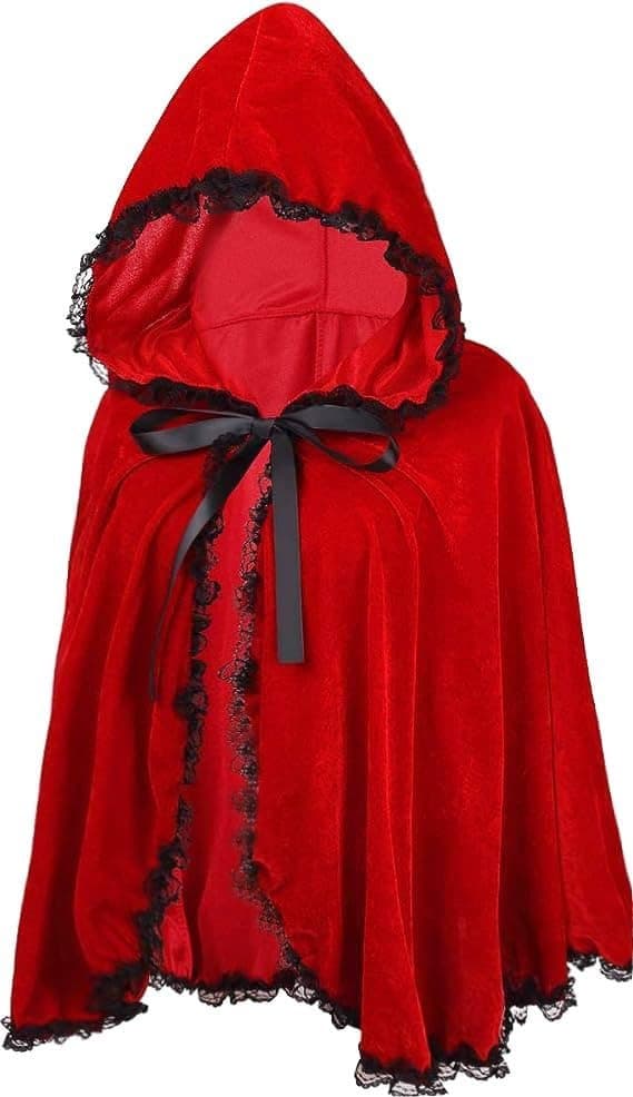 Rød blonde flæset sort kant Halloween kappe, kort stil, 80 cm