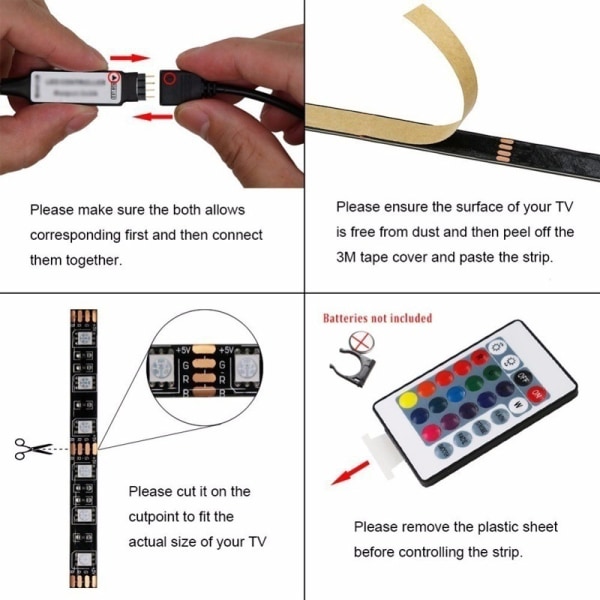 USB-kabel och fjärrkontroll färgglada ljusstrips med