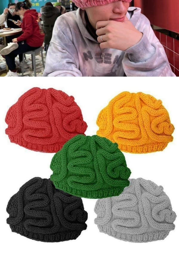 Håndstrikket Uld Beanie Hue - Grå