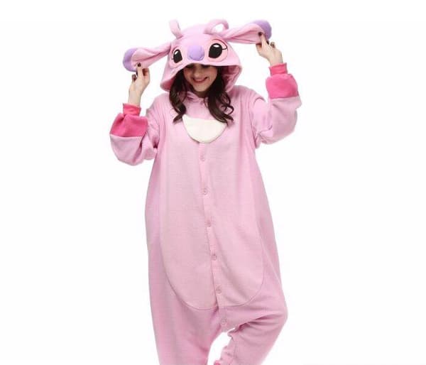 Stitch Anime Pyjamas, Tecknade Djur Onesie Pyjamas för Par - Rosa - Storlek S Pink S