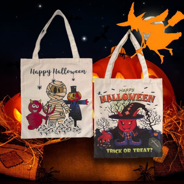 2 stk. Halloween mulepose, non-woven lærredstaske, genanvendelig græskar