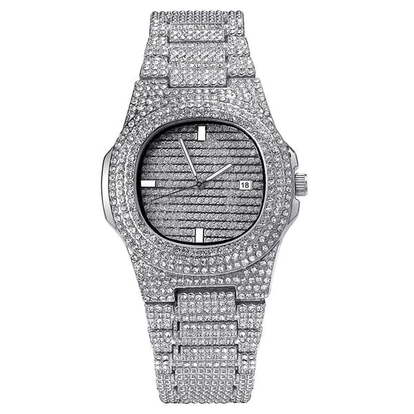 Unisex Lyxig Full Diamant Klocka Silver Guld Mode Kvarts Analog
