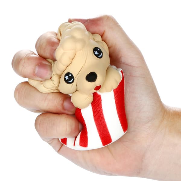 Popcorn hund stressboll (ca 12cm hög), långsamt stigande och