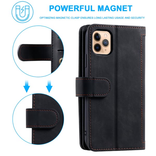 Magnetisk læderpung etui til iPhone 11 Pro - Sort