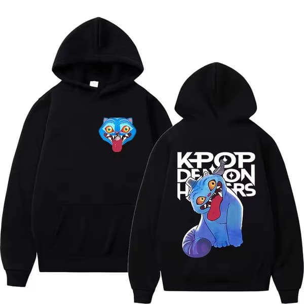 K-Pop Hættetrøje, Fleeceforet Langærmet Løs Casual Pullover til Efterår og Vinter - Sort, Størrelse 3-3XL 3XL