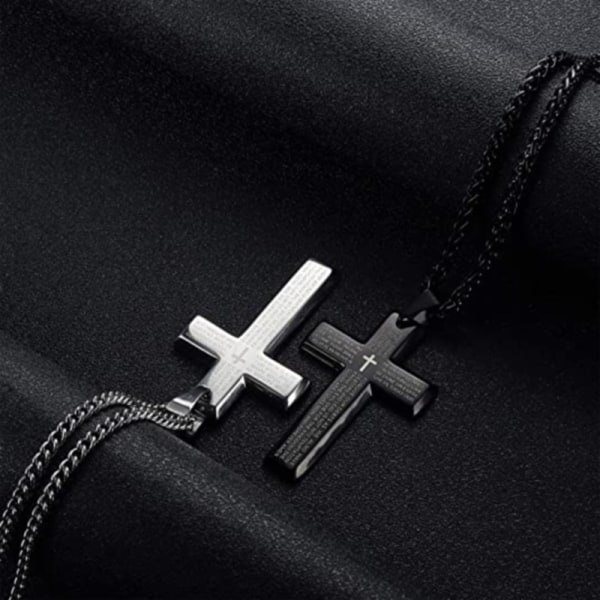 Cross Pendant Halsband Personality Lord's Prayer Halsband för män kvinnor (svart) black