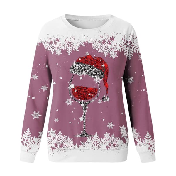 Juletrøje til kvinder, Crew Neck langærmet hættetrøje, Pullover - Lilla - Størrelse M Purple M