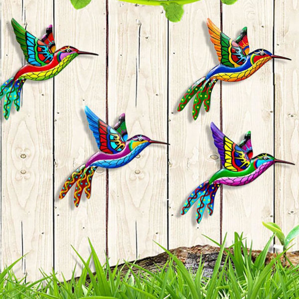 Hummingbird metall väggdekor - Smidesjärn metall fågel väggdekor, hängande dekoration - inomhus utomhus