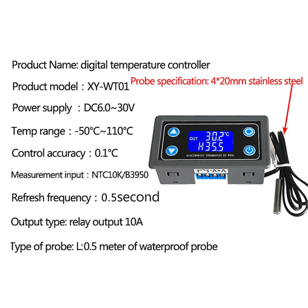 Xy-wt01 Temperaturregulator Digital LED Display Värme/kyla Regulator The