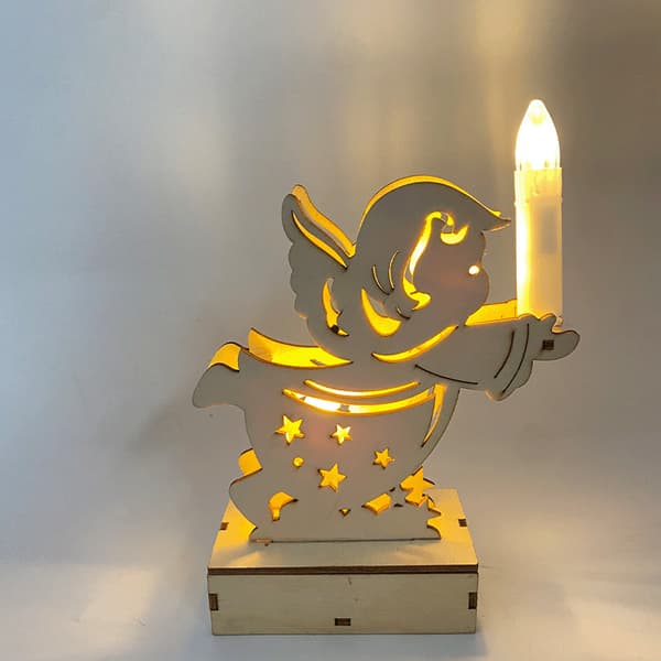 Telysholderpynt i tre LED Skrivebord Hul Figur Carvi