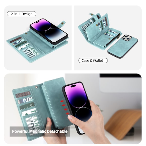 iPhone 12 Pro Max Multifunksjonelt Telefondeksel - Blå