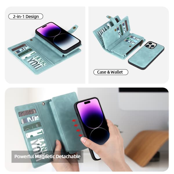 iPhone 13 Pro Max Multifunksjonelt Telefondeksel - Blå