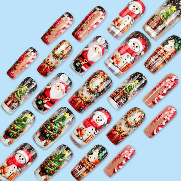 Nageltips: Snögubbe Timmerstuga Varma Jul-Lösnaglar 24-delars set