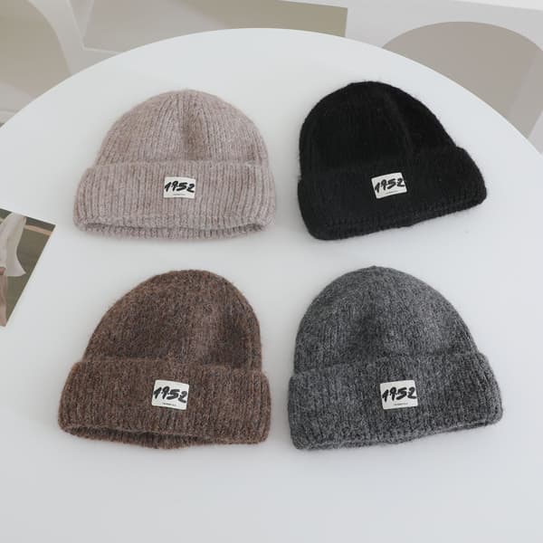 Hue med bogstavmønster til kvinder - Varm, tyk hue til efterår/vinter - Khaki