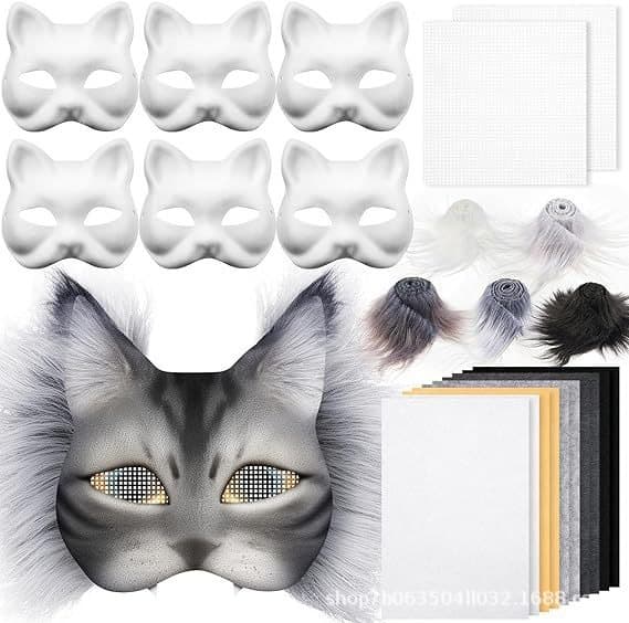 Rävmask Kattmask Målad Handklotter - Set med 2