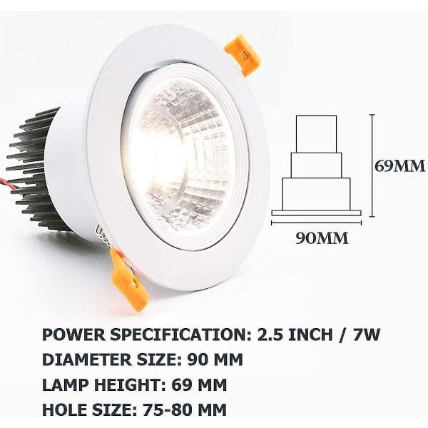 6-pack LED-nedsänkta spotlights, 7W COB-infälld taklampa, AC 220-240V, naturvitt 4000K, justerbar vinkel 30°, IP44, utskärning 70-80mm, för vardagsrum (svart)