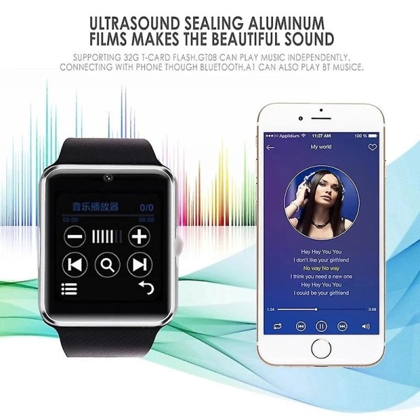 2022 Bluetooth Smart Watch Gt08 Med Kamera Sim Tfcard Smartwatch Fitness Tracker För Iphone Android Smartwatch Pk Dz09 Watch