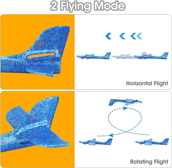 2-pack Flygande Flygplan Leksaker med Slunga, LED Ljus Skumglidare P