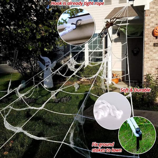 200\" Halloween Spindelvev + 59\" Gigantiske Edderkoppdekorasjoner Falsk Edderkopp