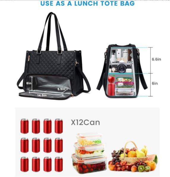 2-i-1 Taske og Madkasse, Crossbody Computertaske - Sort