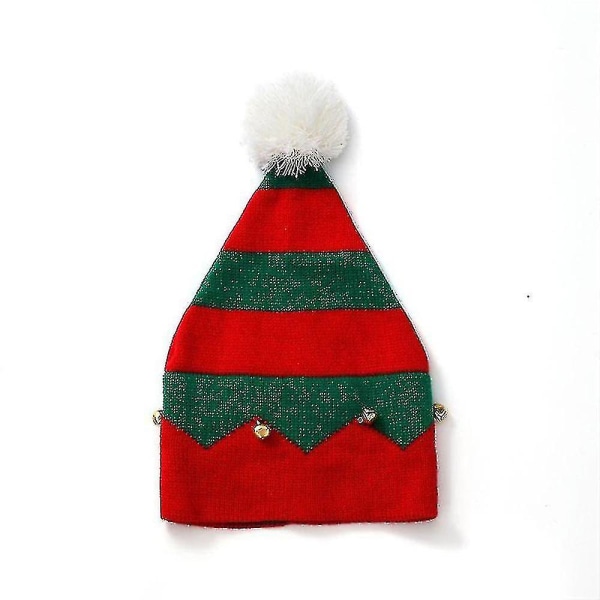 Barn jul stickad tomte hatt med små klockor Färg ränder Pompom Cap